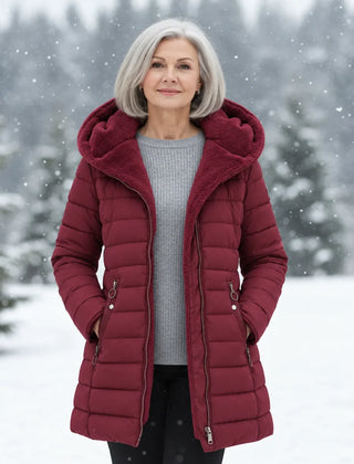 Long Quilted Padded Jacket – Burgundy