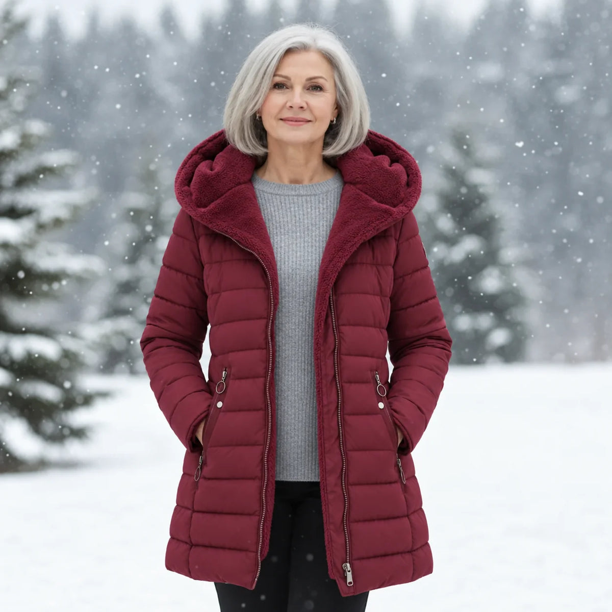 Long Quilted Padded Jacket – Burgundy