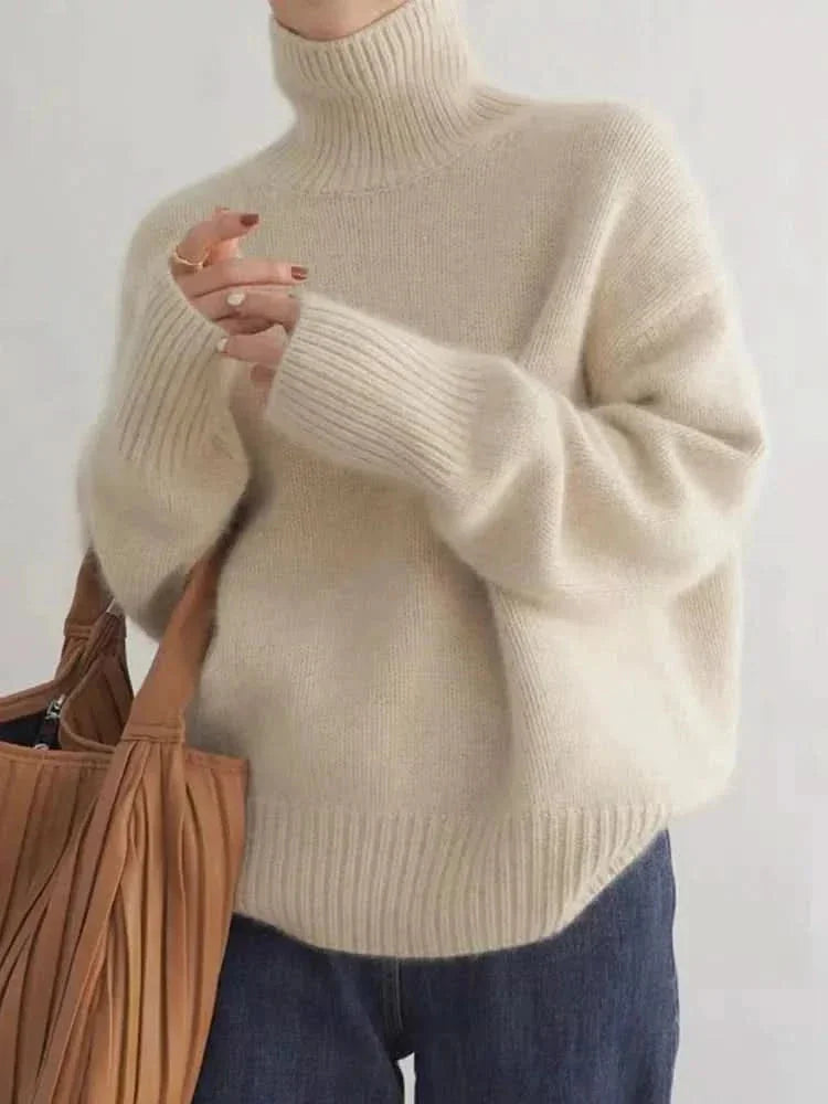 Cashmere High-Neck Jumper – Beige