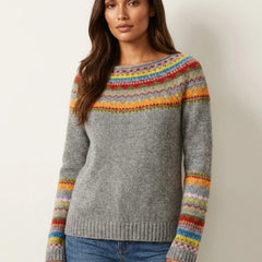 Patterned Yoke Knit Jumper – Grijs