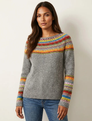 Patterned Yoke Knit Jumper – Grijs