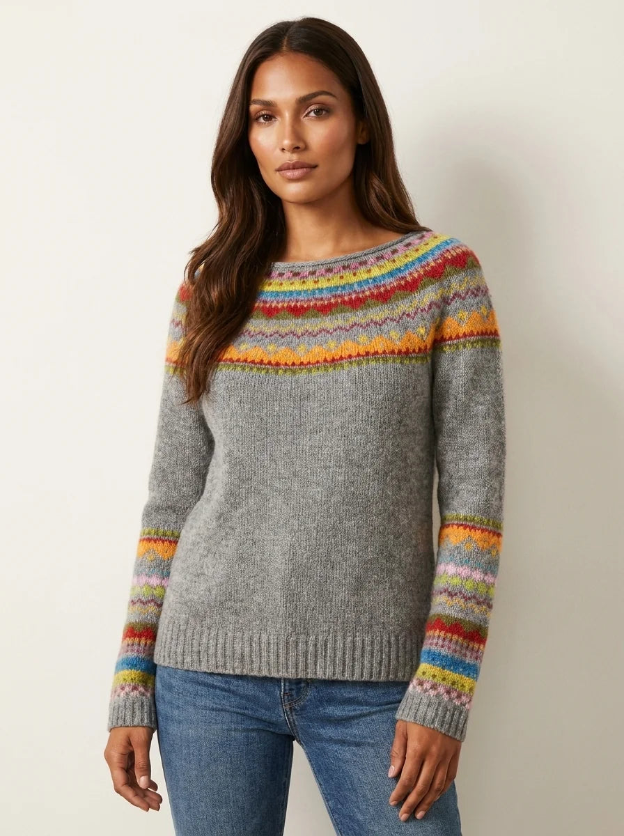 Patterned Yoke Knit Jumper – Grijs