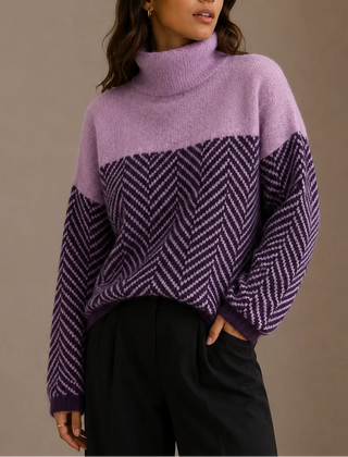 Herringbone Turtleneck Jumper – Purple