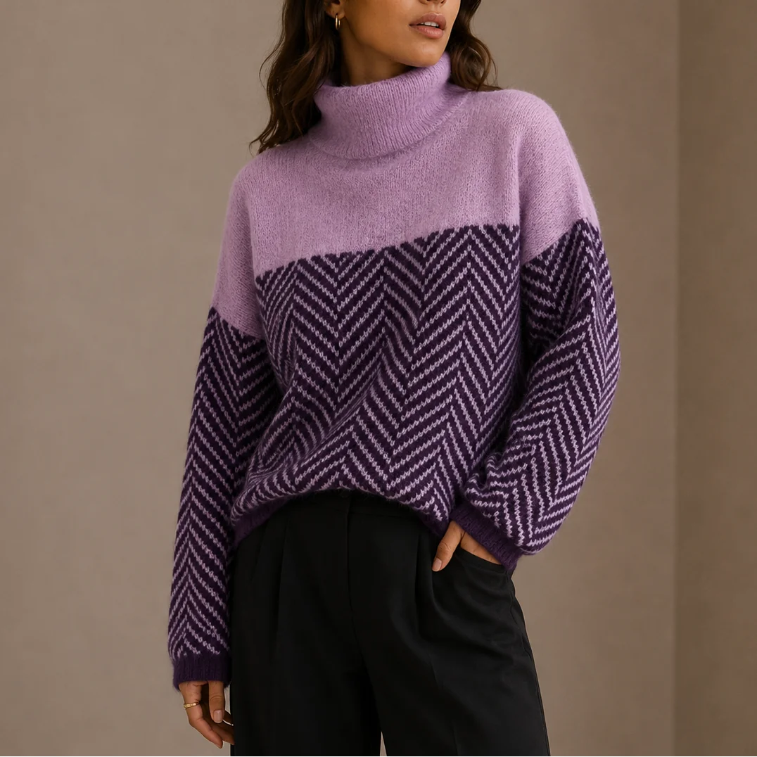 Herringbone Turtleneck Jumper – Purple