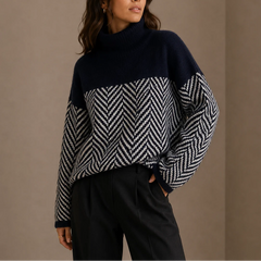 Herringbone Turtleneck Jumper – Navy