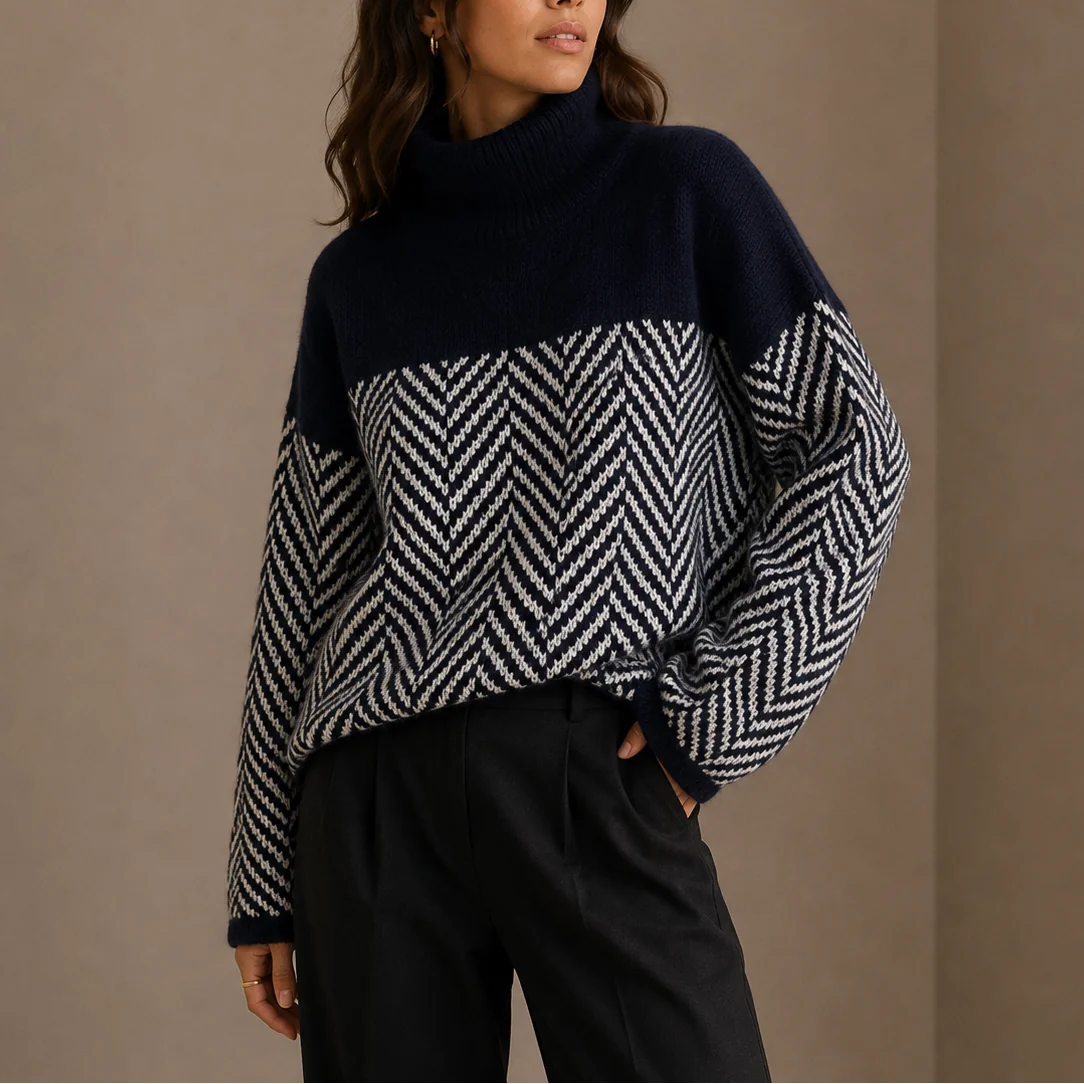 Herringbone Turtleneck Jumper – Navy