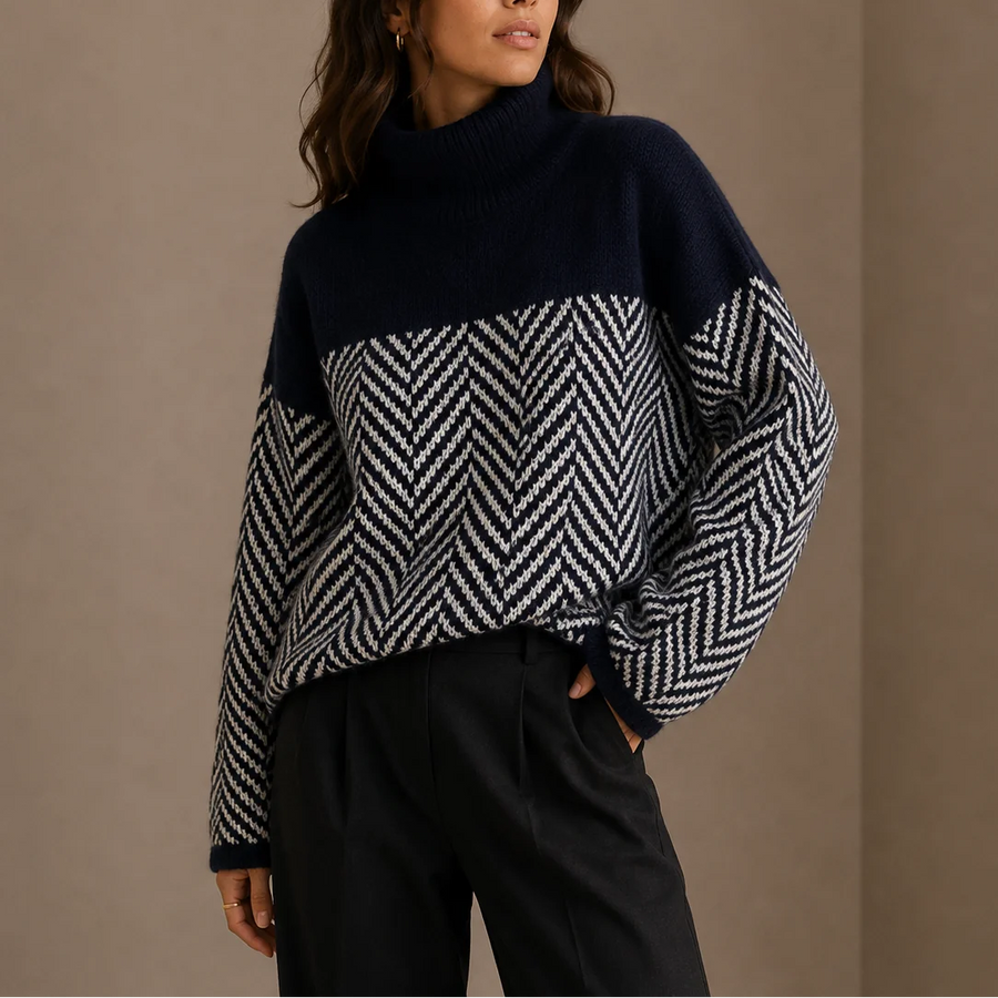 Herringbone Turtleneck Jumper – Navy