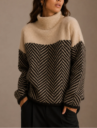 Herringbone Turtleneck Jumper – Beige