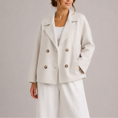 Cropped Double-Breasted Jacket – White