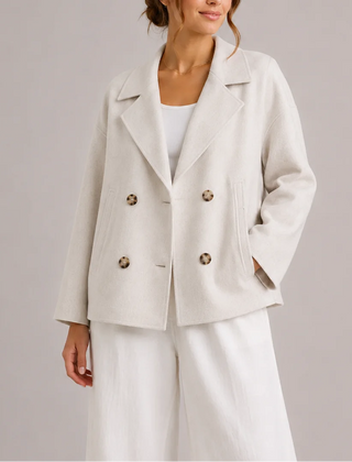 Cropped Double-Breasted Jacket – White