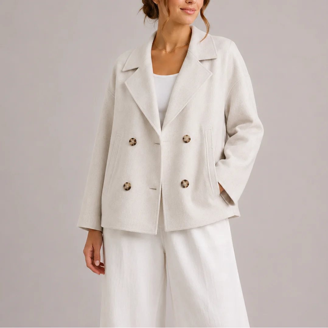 Cropped Double-Breasted Jacket – White