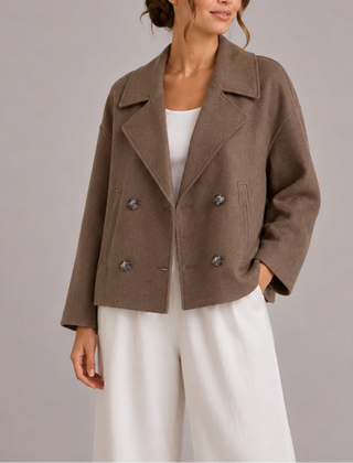 Cropped Double-Breasted Jacket – Brown