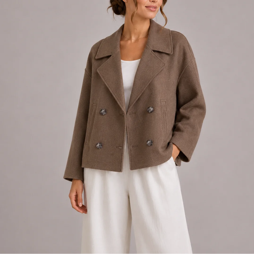 Cropped Double-Breasted Jacket – Brown