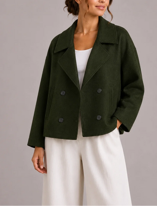 Cropped Double-Breasted Jacket – Green
