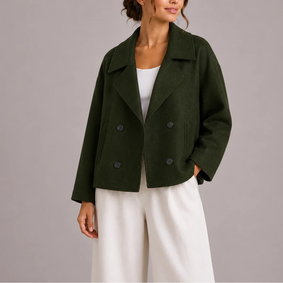 Cropped Double-Breasted Jacket – Green