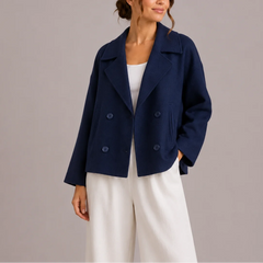 Cropped Double-Breasted Jacket – Navy
