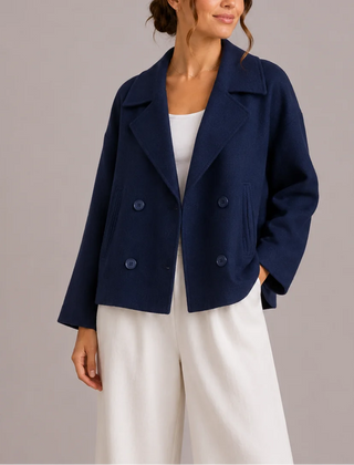 Cropped Double-Breasted Jacket – Navy