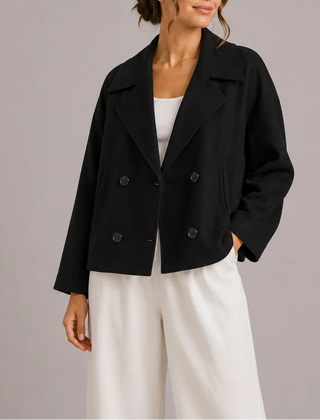 Cropped Double-Breasted Jacket – Black