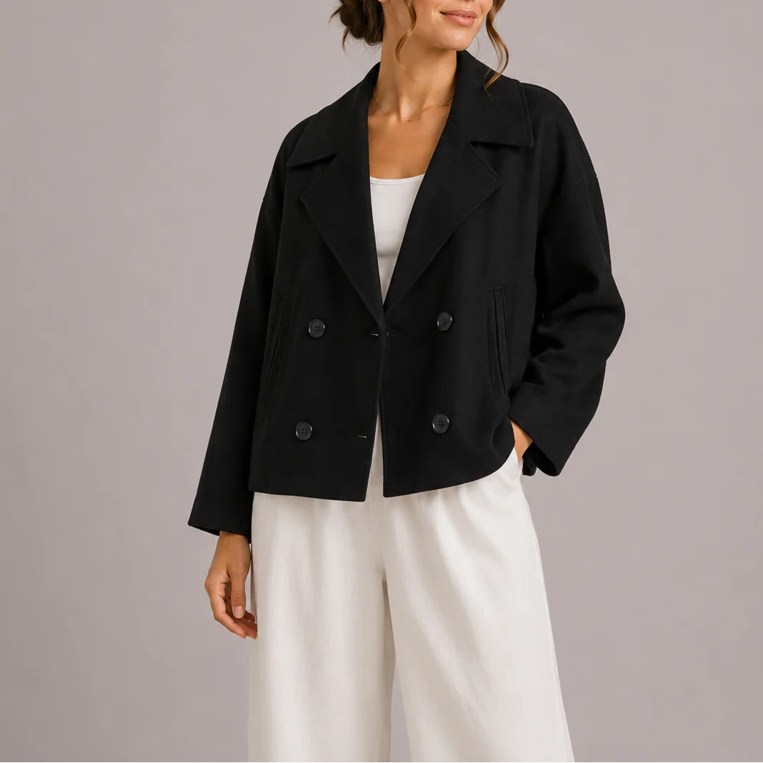 Cropped Double-Breasted Jacket – Black