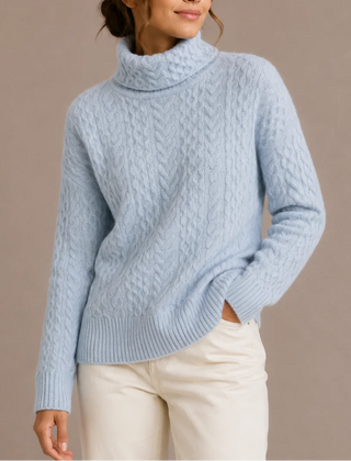 Cable Knit Turtleneck Jumper – Blue