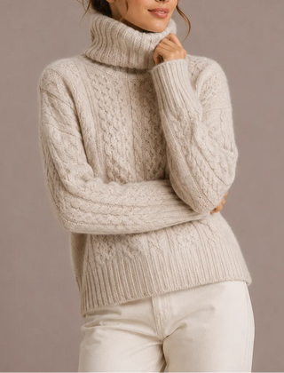 Cable Knit Turtleneck Jumper – Beige