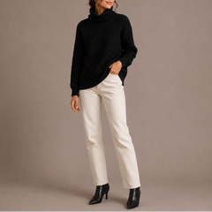 Cable Knit Turtleneck Jumper – Black