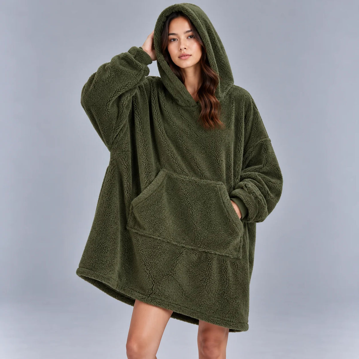 Sudadera oversize con capucha de forro polar sherpa