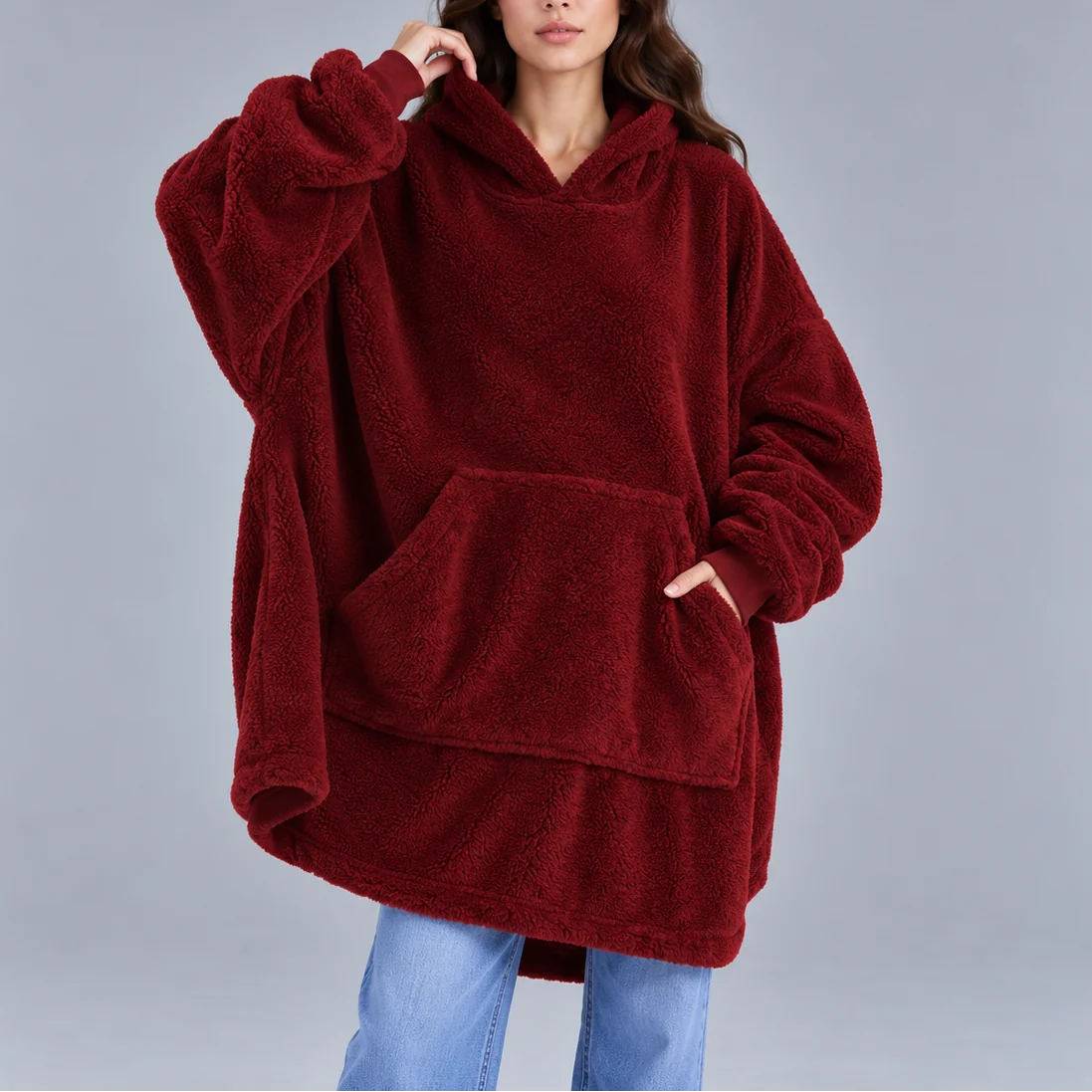 Sudadera oversize con capucha de forro polar sherpa