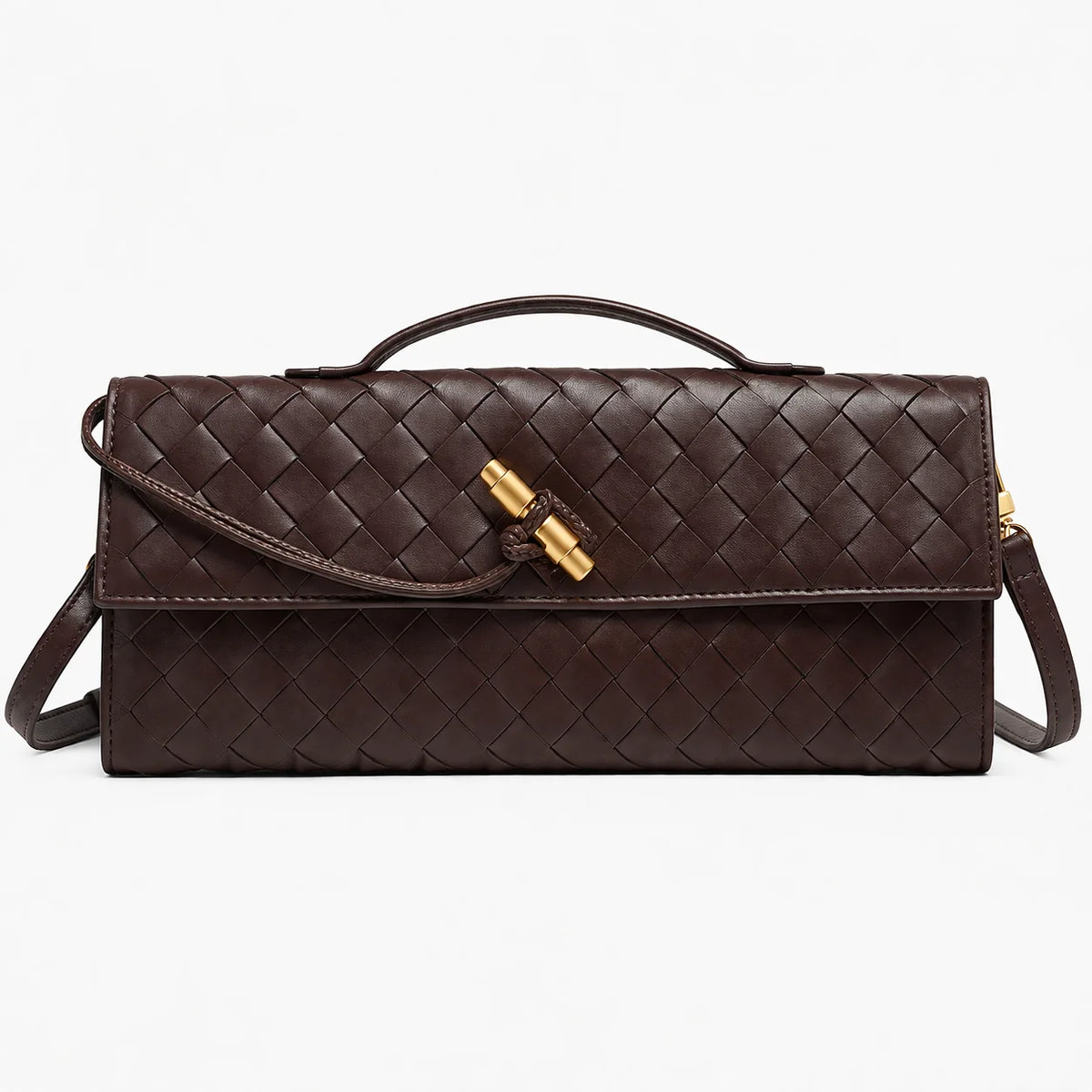 Woven Shoulder Clutch Bag – Brown
