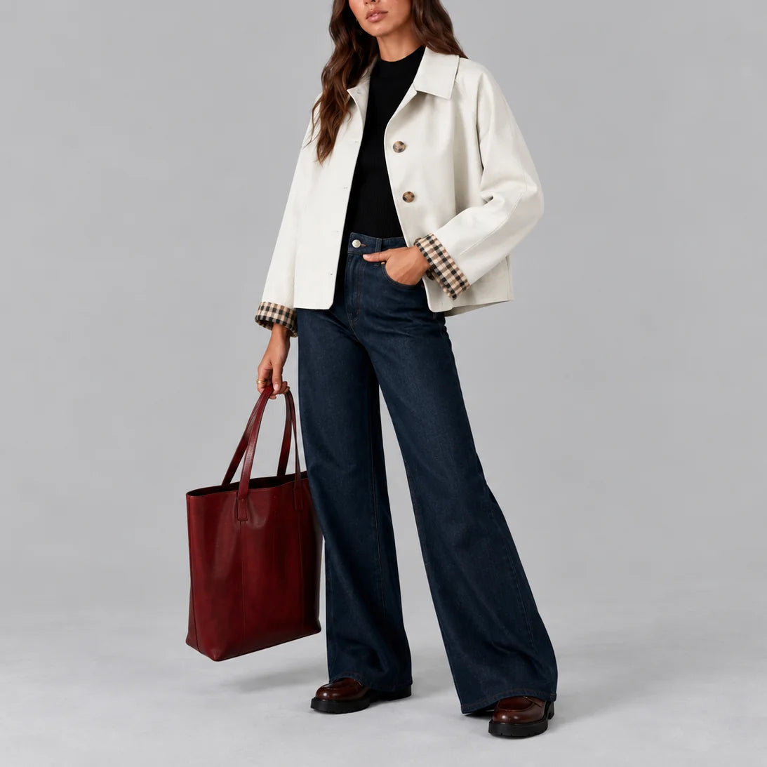 Cropped Plaid Lined Trench Jacket