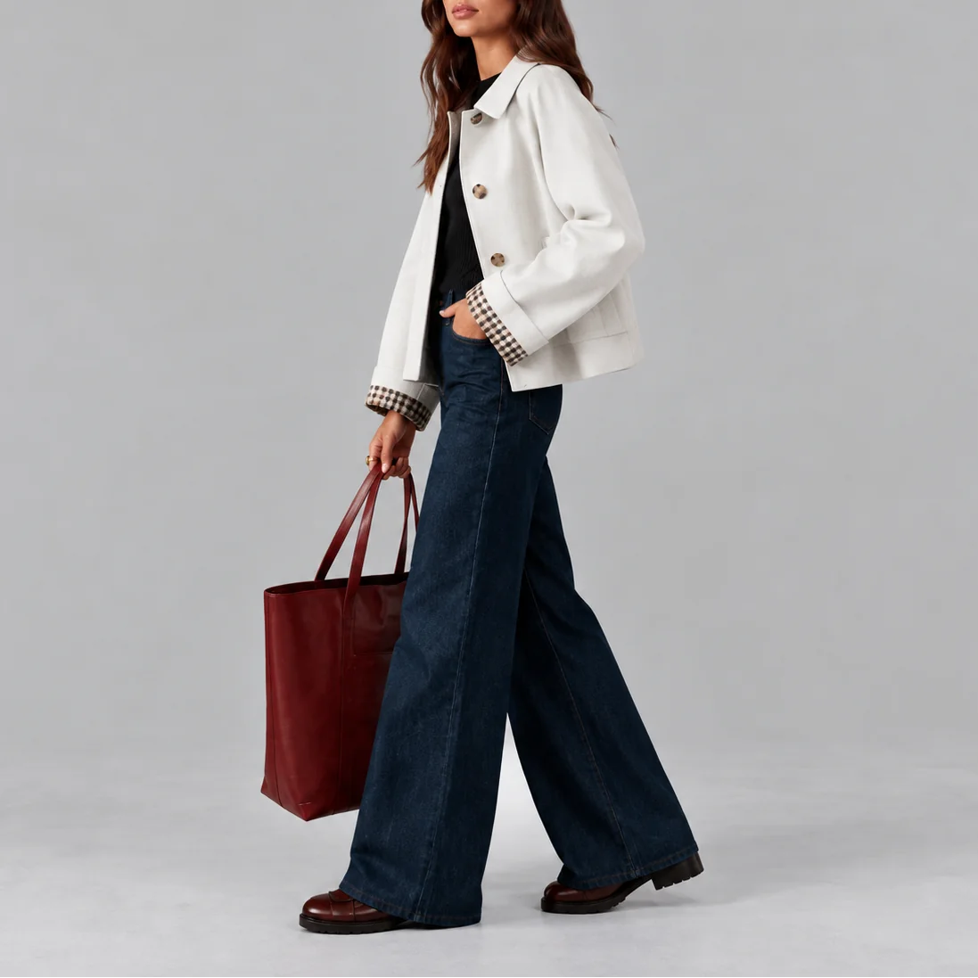 Cropped Plaid Lined Trench Jacket