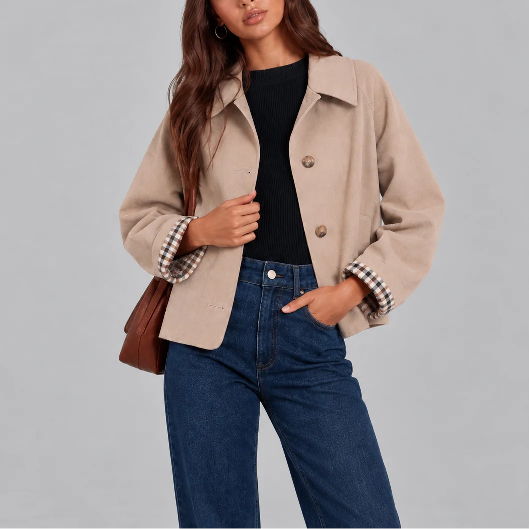 Cropped Plaid Lined Trench Jacket