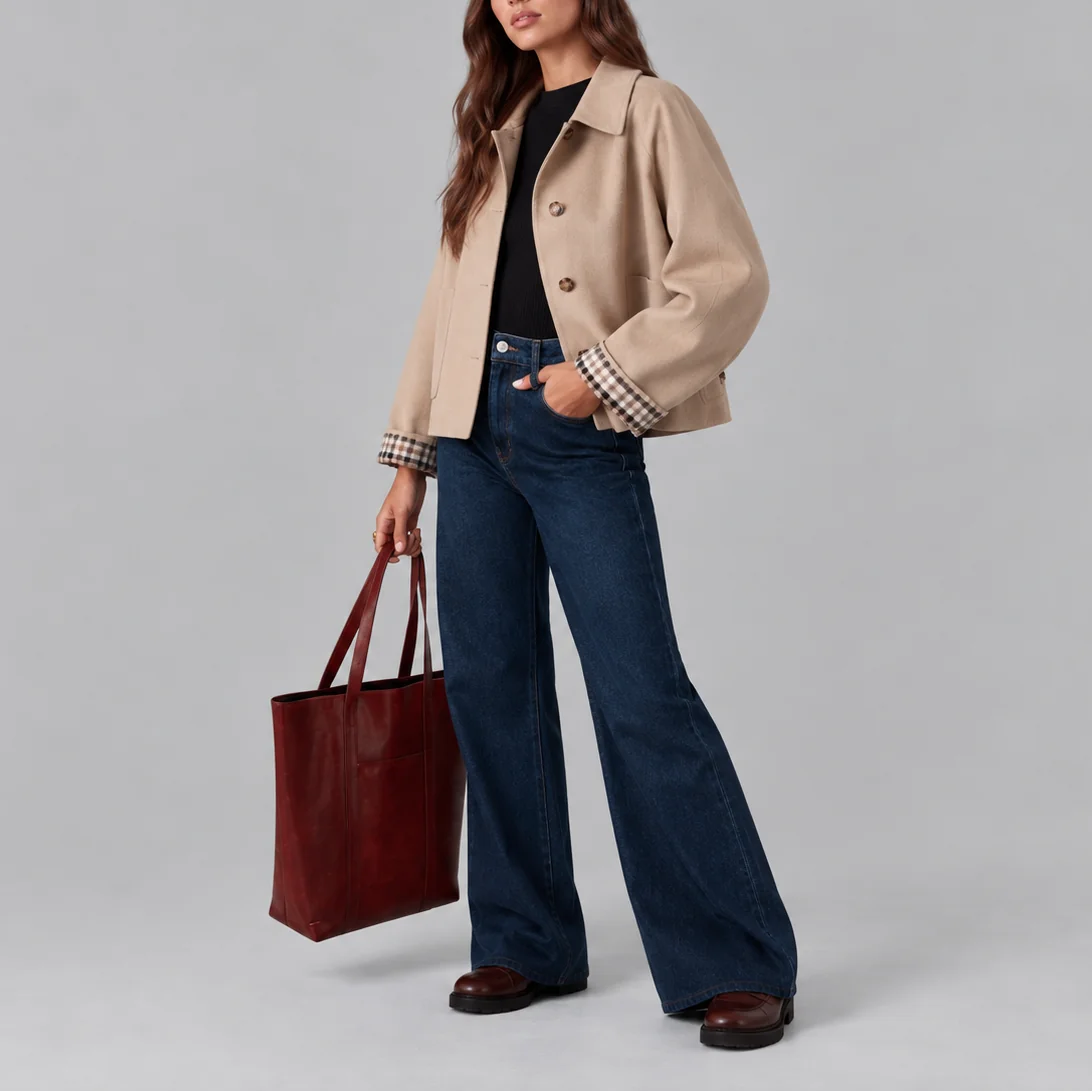 Cropped Plaid Lined Trench Jacket