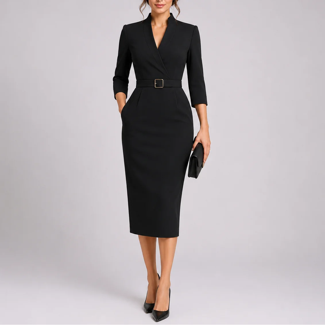 Přiléhavé midi šaty s páskem