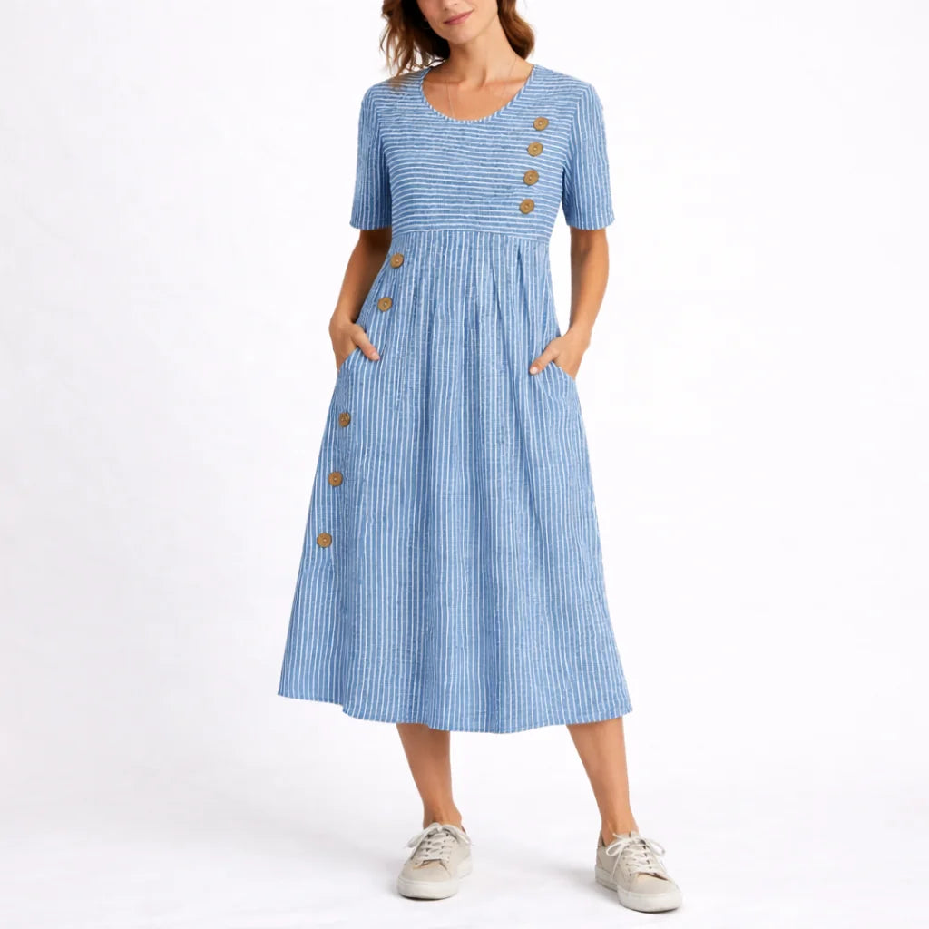 Striped Button Midi Dress