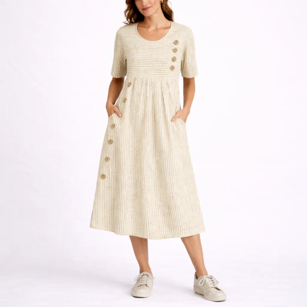 Striped Button Midi Dress