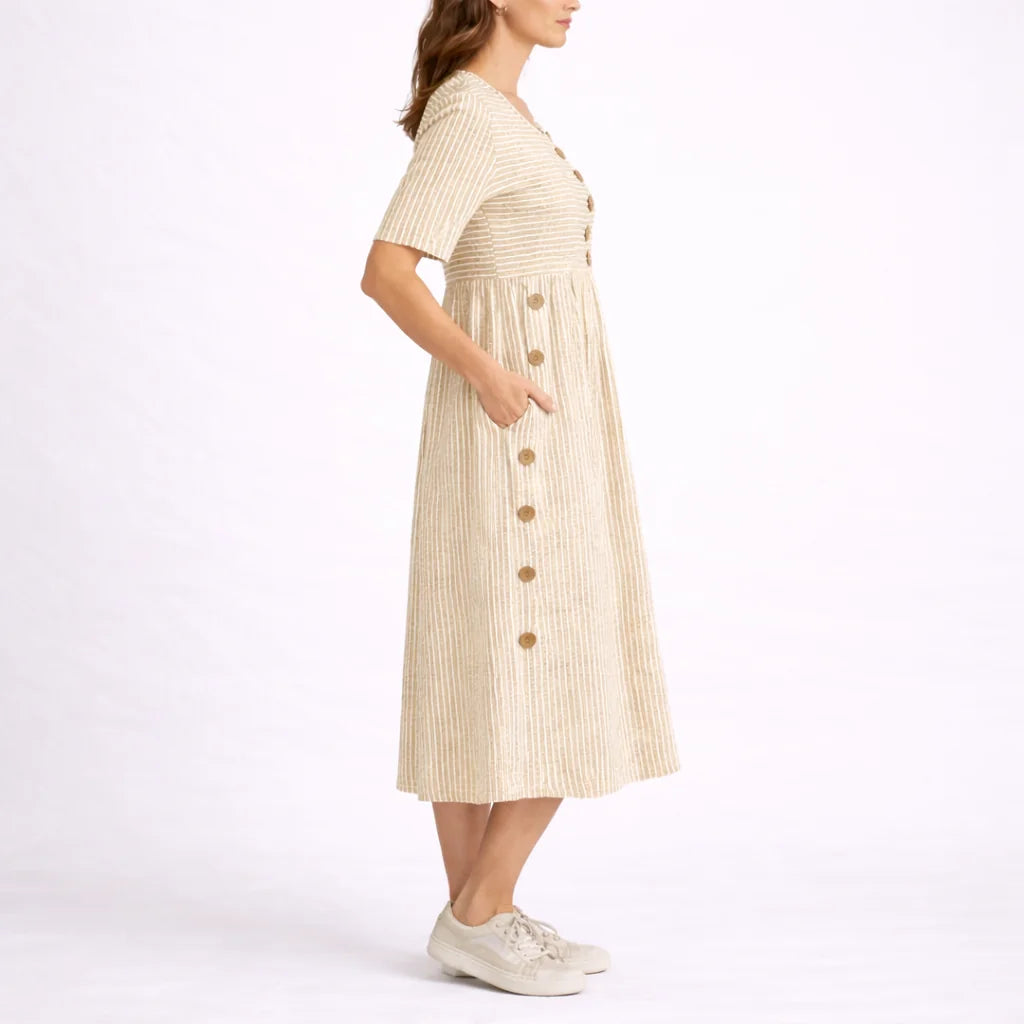 Striped Button Midi Dress