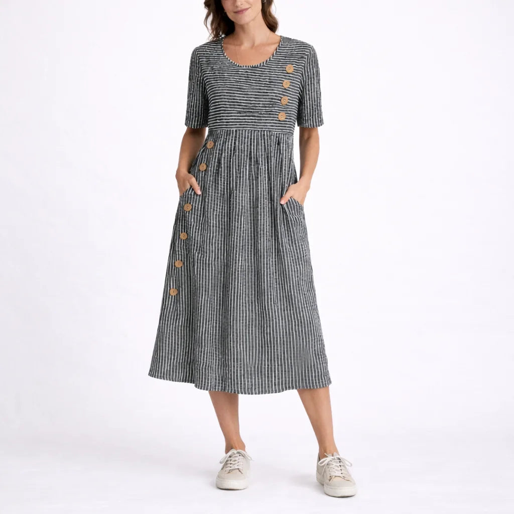 Striped Button Midi Dress