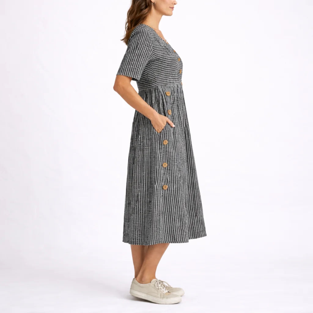 Striped Button Midi Dress