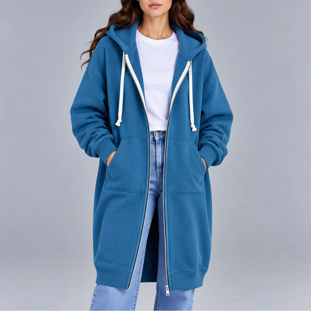 Dlhá oversized mikina na zips s kapucňou