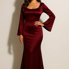 Satin Fishtail Maxi Dress – Dark Red
