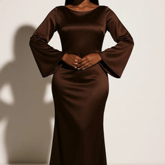 Satin Fishtail Maxi Dress – Dark Brown