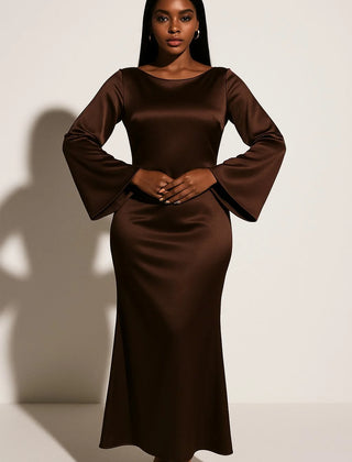 Satin Fishtail Maxi Dress – Dark Brown