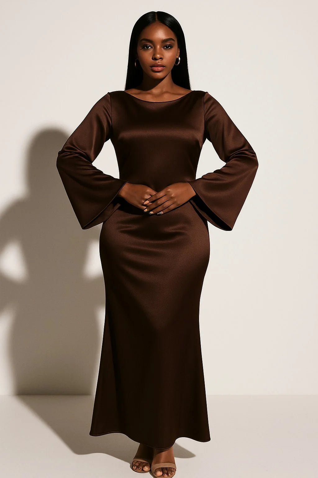Satin Fishtail Maxi Dress – Dark Brown