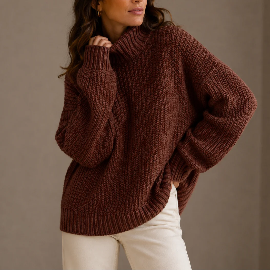Chunky Turtleneck Jumper – Brown