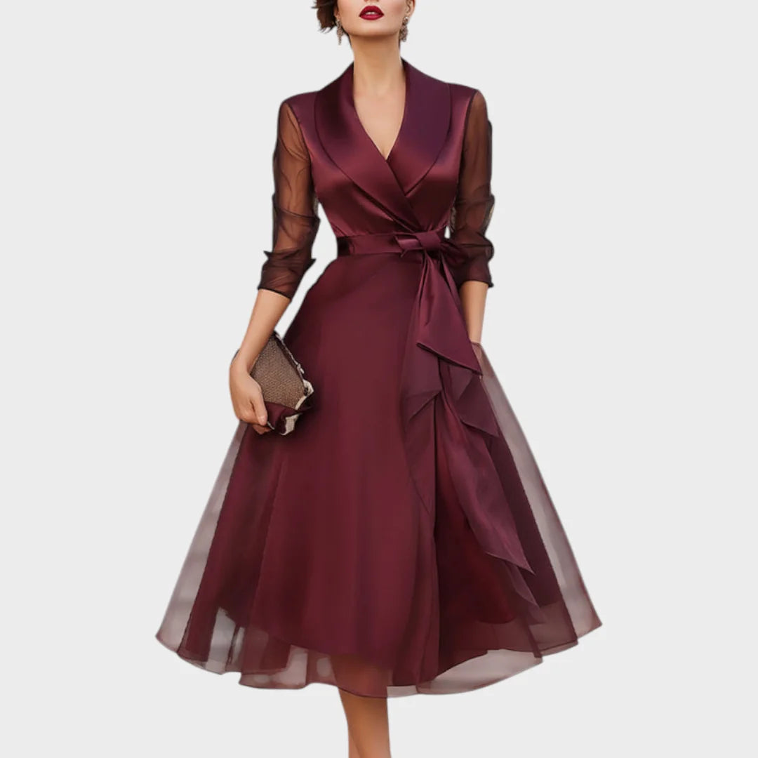 Sheer Sleeve Wrap Midi Dress