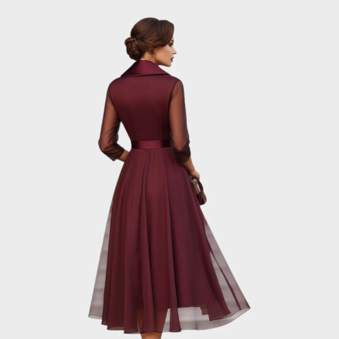 Sheer Sleeve Wrap Midi Dress