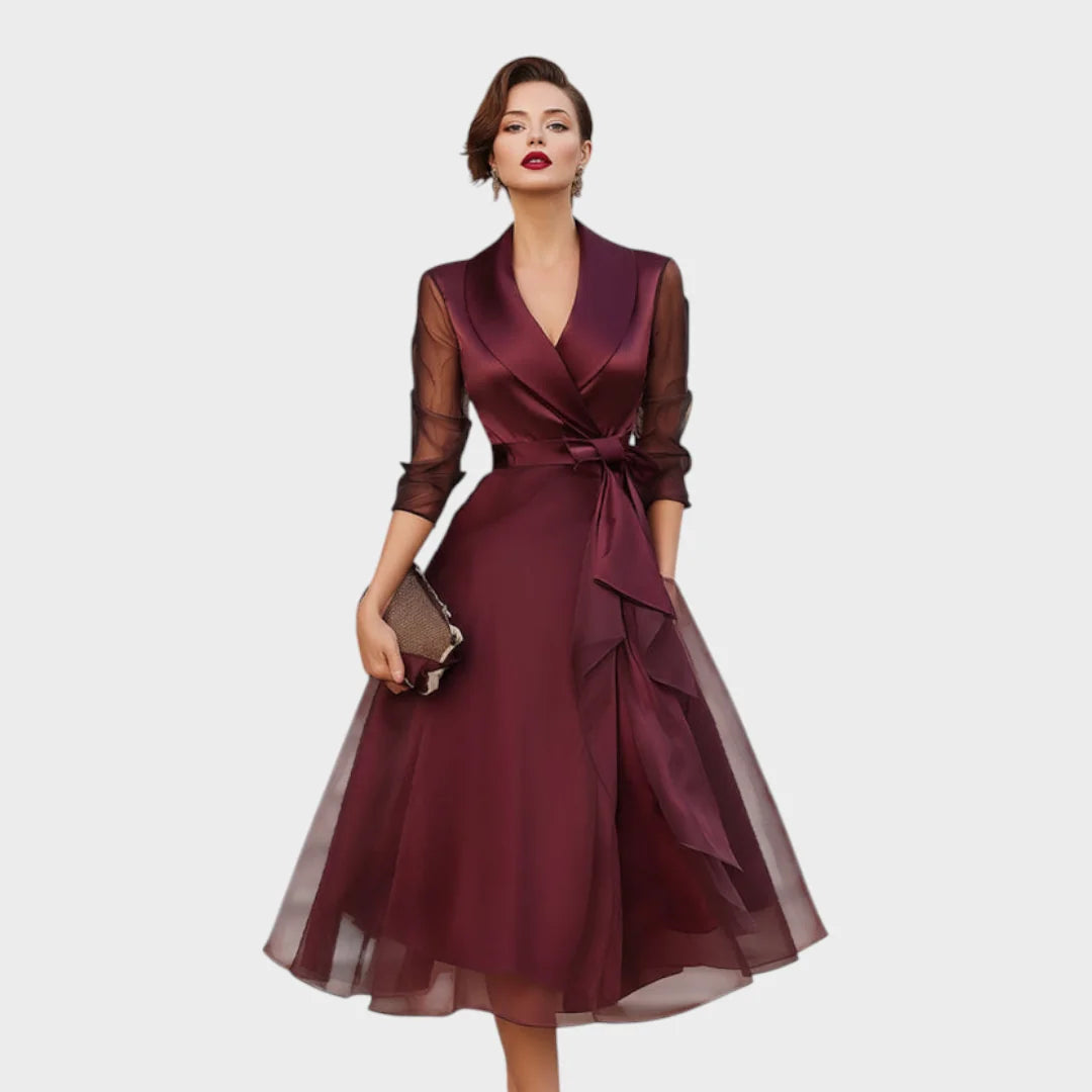 Sheer Sleeve Wrap Midi Dress