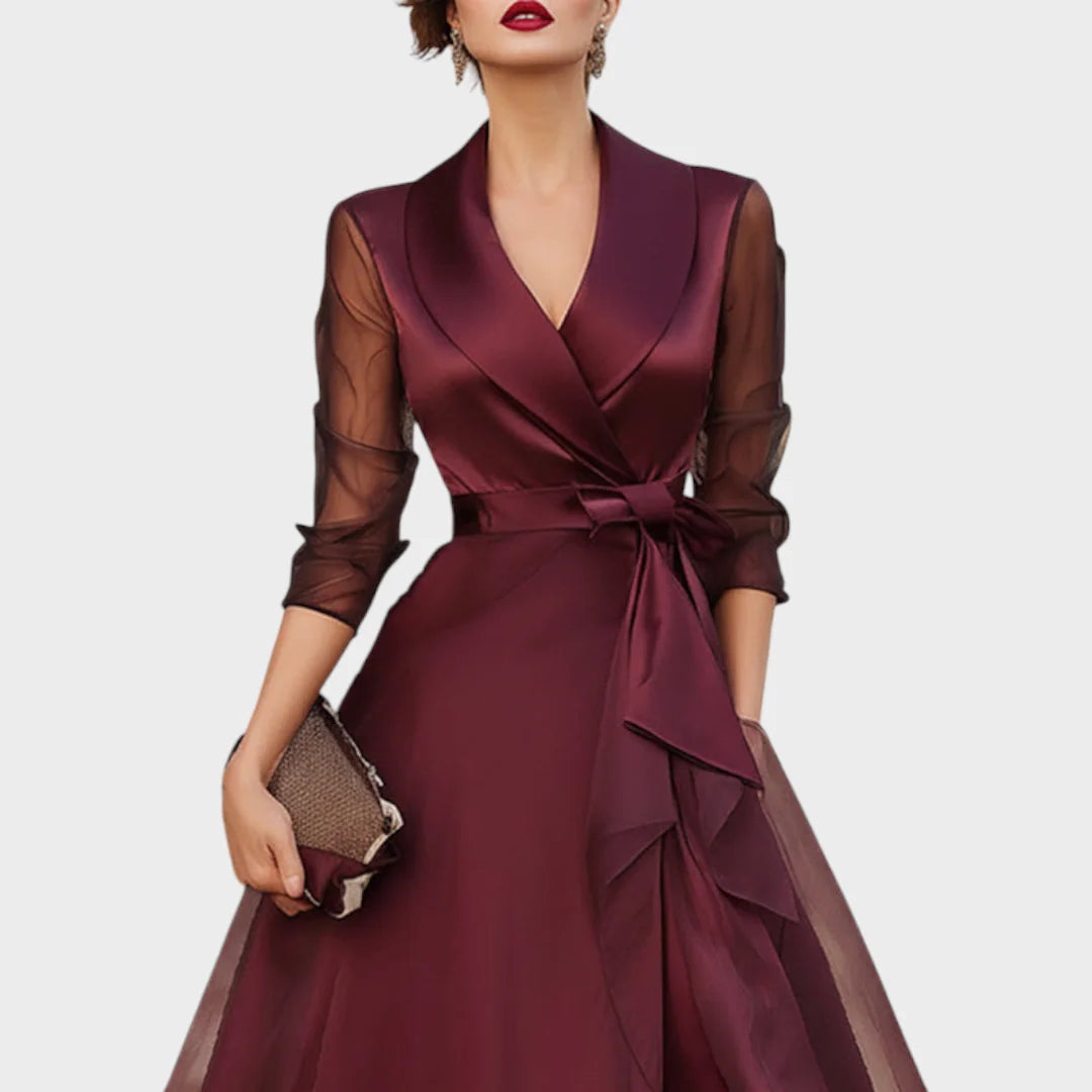 Sheer Sleeve Wrap Midi Dress