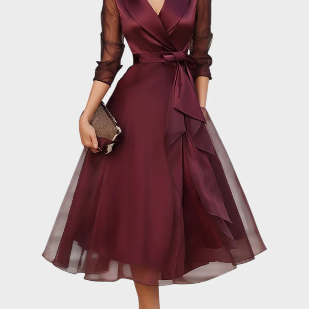 Sheer Sleeve Wrap Midi Dress